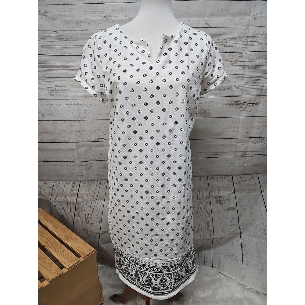 Talbots Women's Size Medium Short Sleeve Shirt Dress Knee Length Cotton Geo